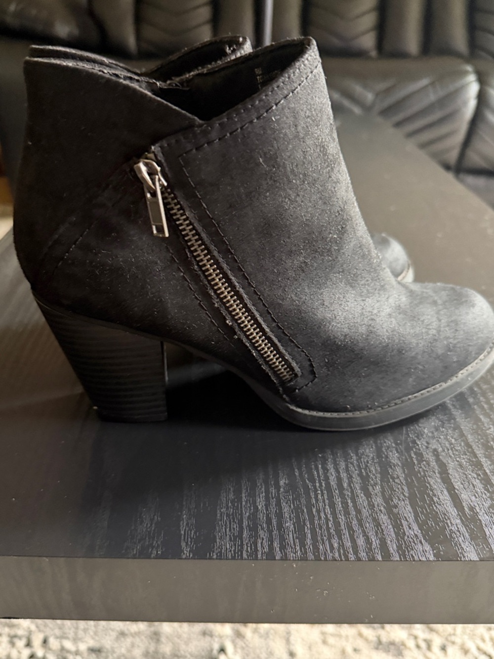 True Craft Black Suede Ankle Booties with Side Zip